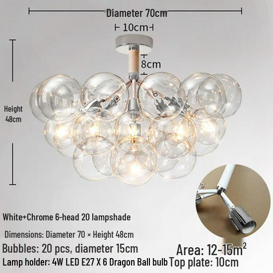 Nordic Romantic Bubble Lamp - Creative Glass Pendant for Children's Room, Living Room, or Restaurant.