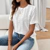 Women Casual Hollow Crochet Lace Short Sleeve T Shirt