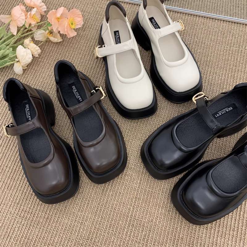 Small platform loafers women's small leather shoes summer niche versatile Mary Jane women's shoes thick heel heightening single shoes