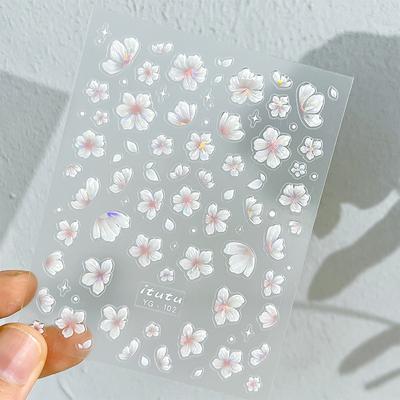 5D Flower Cartoon Nail Art Stickers Self-Adhesive Diy Cute 5D Reliefs Flower Rabbit Pattern Manicure Slider Decoration Stickers