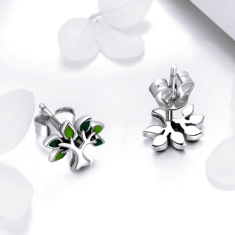 Silver Earrings Green TREES Studs Silver 925 As a Gift