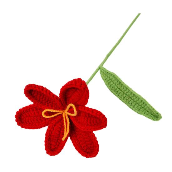 

Crochet Tulip with Stem Leaf Handcrafted Knitting Flower Ornament Yarn Floral Decoration Mother s Day Birthday Christmas Gift красный