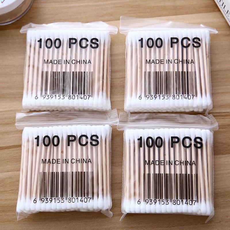 Pack of 100 Disposable Double-Headed Cotton Swabs for Ear Cleaning and Makeup Removal