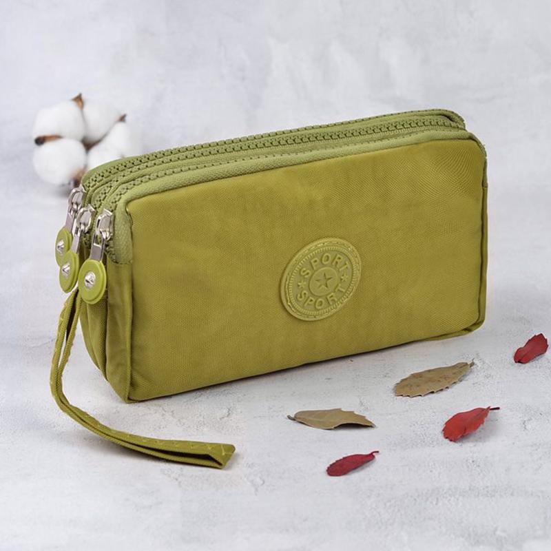 1 Stück Damen Mode Make-up Handtasche Kurze Handy-Tasche Tragbare Geldbörse Beutel Einfarbig 3-lagiger Reißverschluss