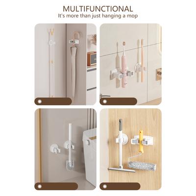 2pcs Self-Adhesive Mop Holder Wall Mounted Mop Brooms Organizers Cleaning Tool Holder for Laundry Room Bathroom Garage
