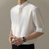 Men Mandarin Collar Half Sleeve Button Down Shirt Casual Loose Breathable Lightweight Business Casual Summer Top