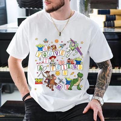 MINISO Verano Nuevo Camiseta de Hombre Estampada Toy Story de Disney Algodón Manga Corta Cuello Redondo Camisetas Moda Casual Unisex de Talla Grande