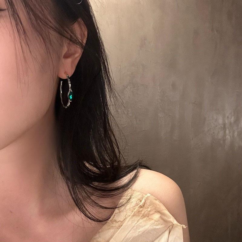 Green Zirconia Earrings Female Simple Fashion Exaggerated Large Circle C-shaped Earrings Ins Hip-hop Earrings Tide Personality Elegant Accessories