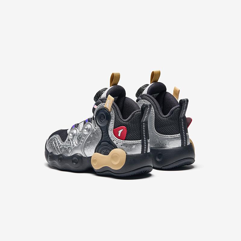 Anta Kids Asymmetrical Synthetic Leather Trendy Lightweight Shock Absorbing Mid-Top Basketball Shoes Kids basketball shoes Gray Silver A12449901-2