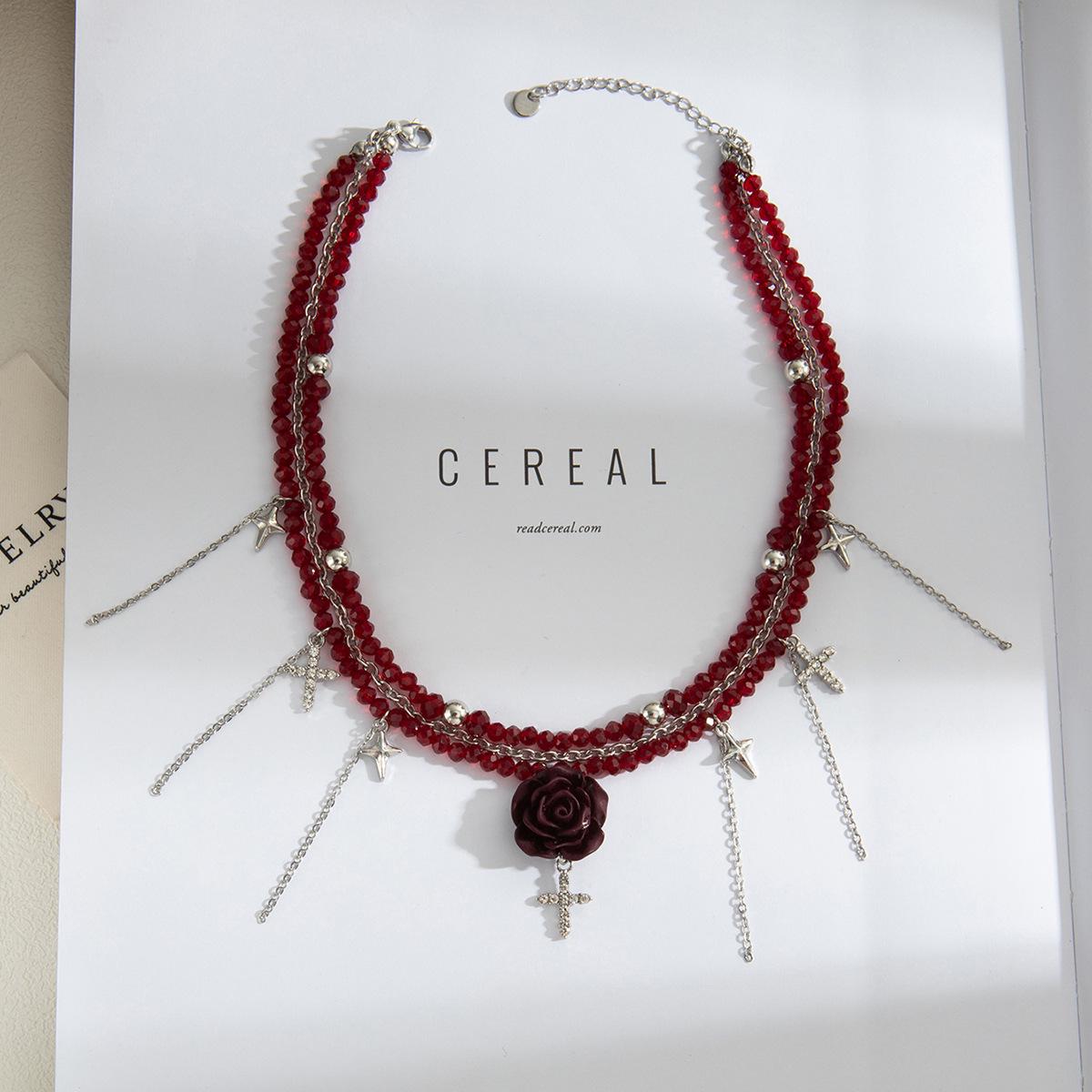 

Анола Красная Роза Кисточка Чокер - Готическое Многослойное Ожерелье из Бусин для Женщин