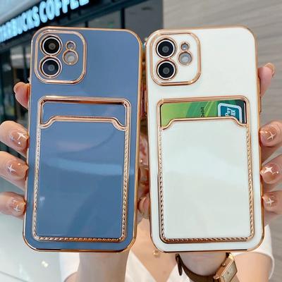 Capa de telefone galvanizada com porta-cartões para iPhone 15 14 13 12 11 Pro Max Mini X XR XS Max SE2020 7 8 Plus Shell Case Capa traseira
