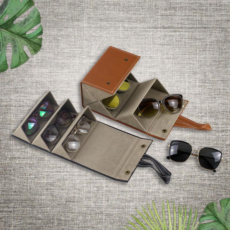 Boîte De Rangement Pour Lunettes à 4 Fentes - Cuir PU - Pliable Avec Poignée - Pour Lunettes Et Lunettes De Soleil