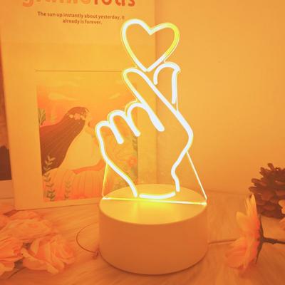 Finger Heart 3D Night Light Monochrome Switch Visual Stereo LED Light Bedroom Room Decoration Light