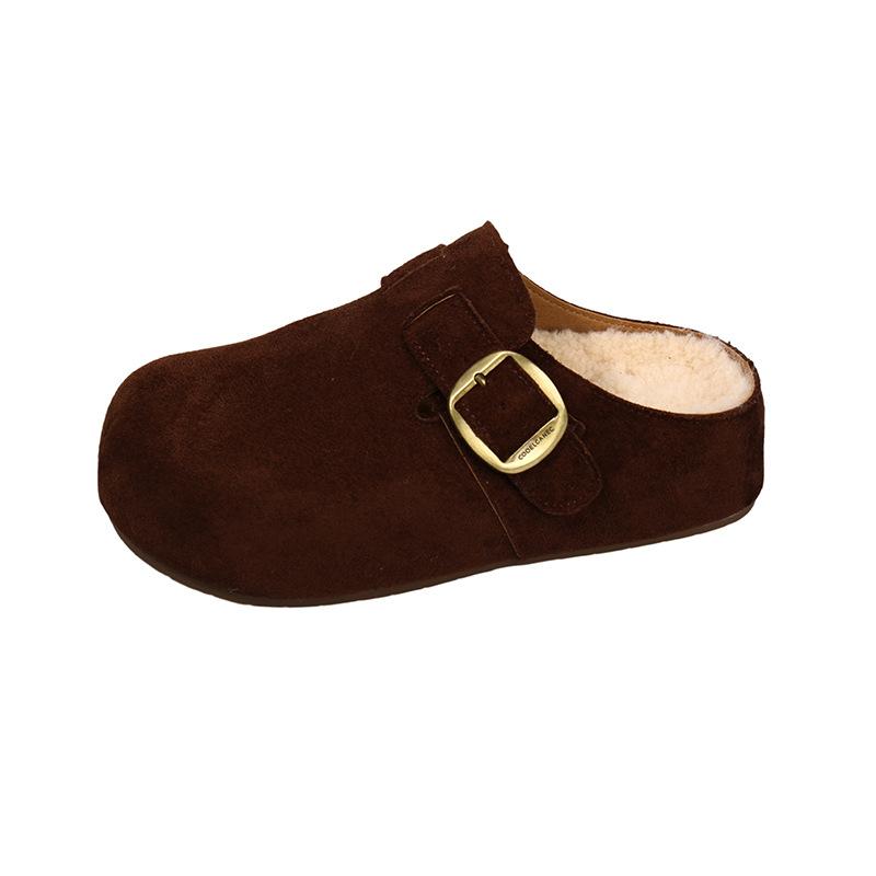 Thick bottom inner height increase velvet bag head Birken slippers women's 2025 new autumn and winter retro one-pedal Birken slippers