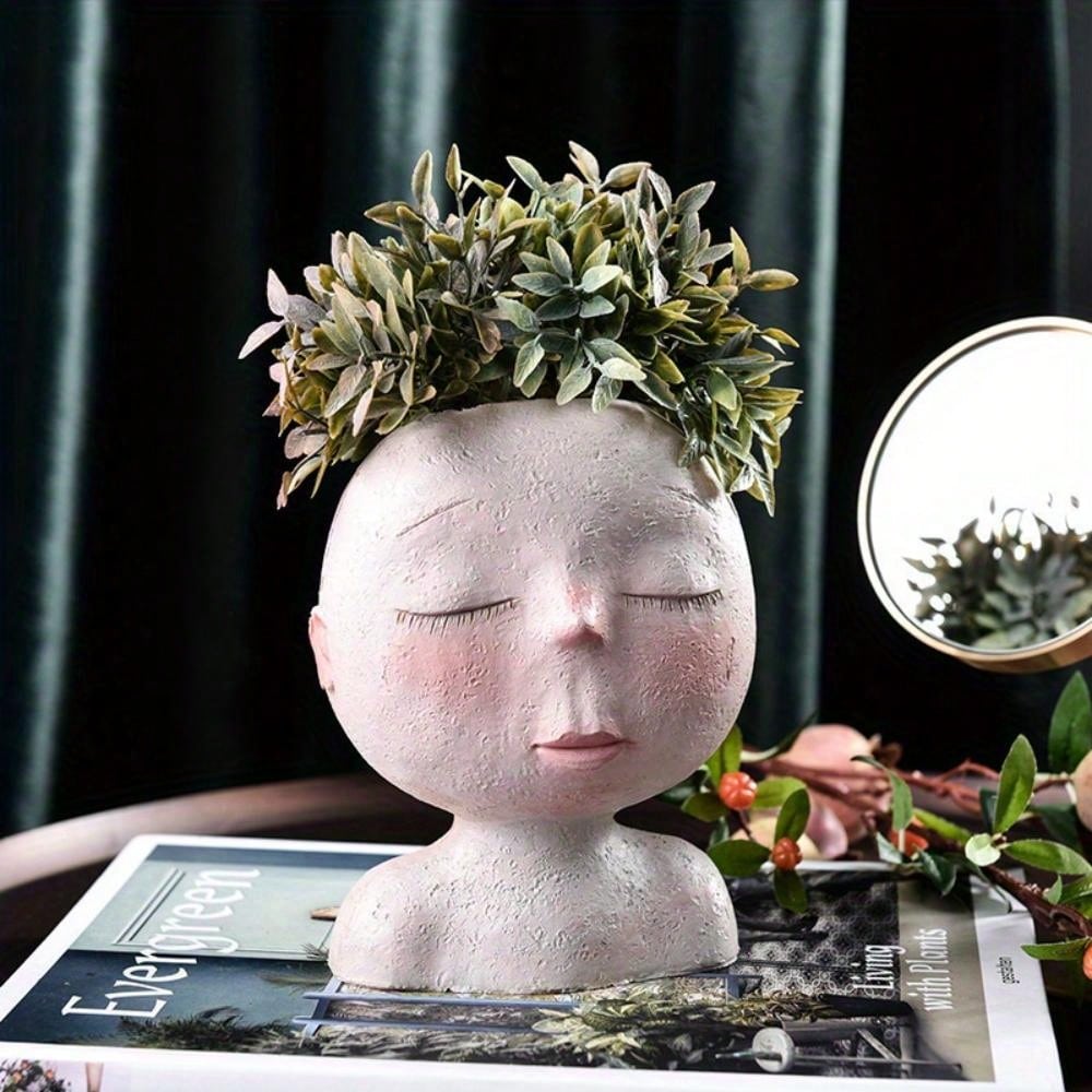 Facial Flowerpot Head Flowerpot, Cute Resin Succulent Plant Flowerpot, Unique Facial Flowerpot, Suitable for Indoor and Outdoor