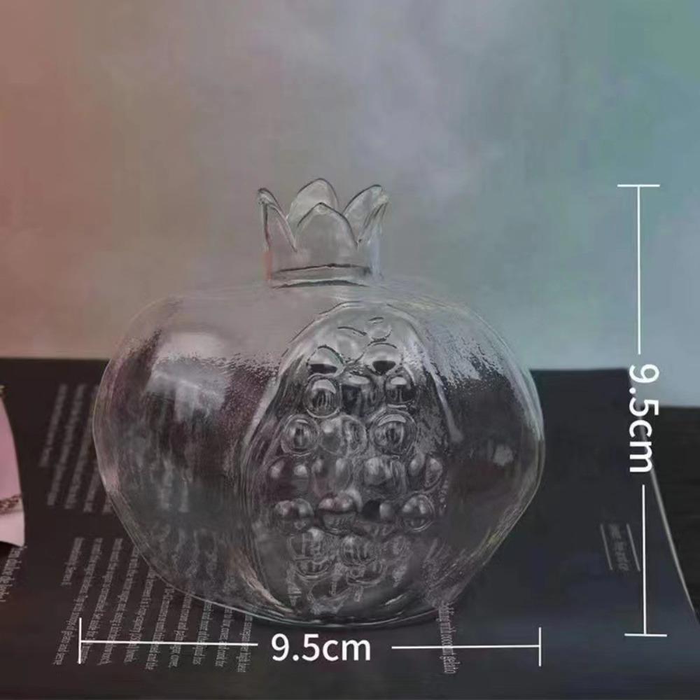 Unique Shape Transparent Pomegranate Glass Vase Red Decorative Hand-Blown Glass Vase Hydroponic Flower Vase Desktop Ornament