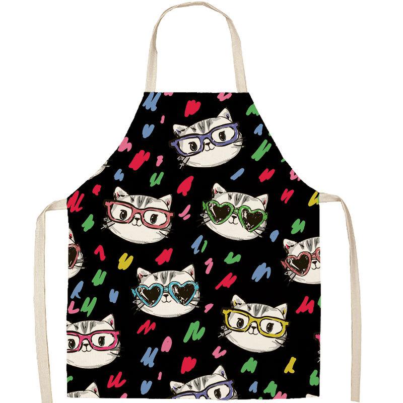 1Pc Apron Cotton Linen Cooking Cute Cat Printed Home Sleeveless Aprons Men Women Baking Accessories Household Kitchen Supplies