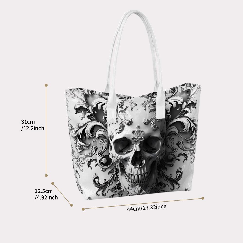 Gothic Skull Pattern Tote Bag Fashionable Shoulder Bag for Daily Use Stylish Carryall Handbag