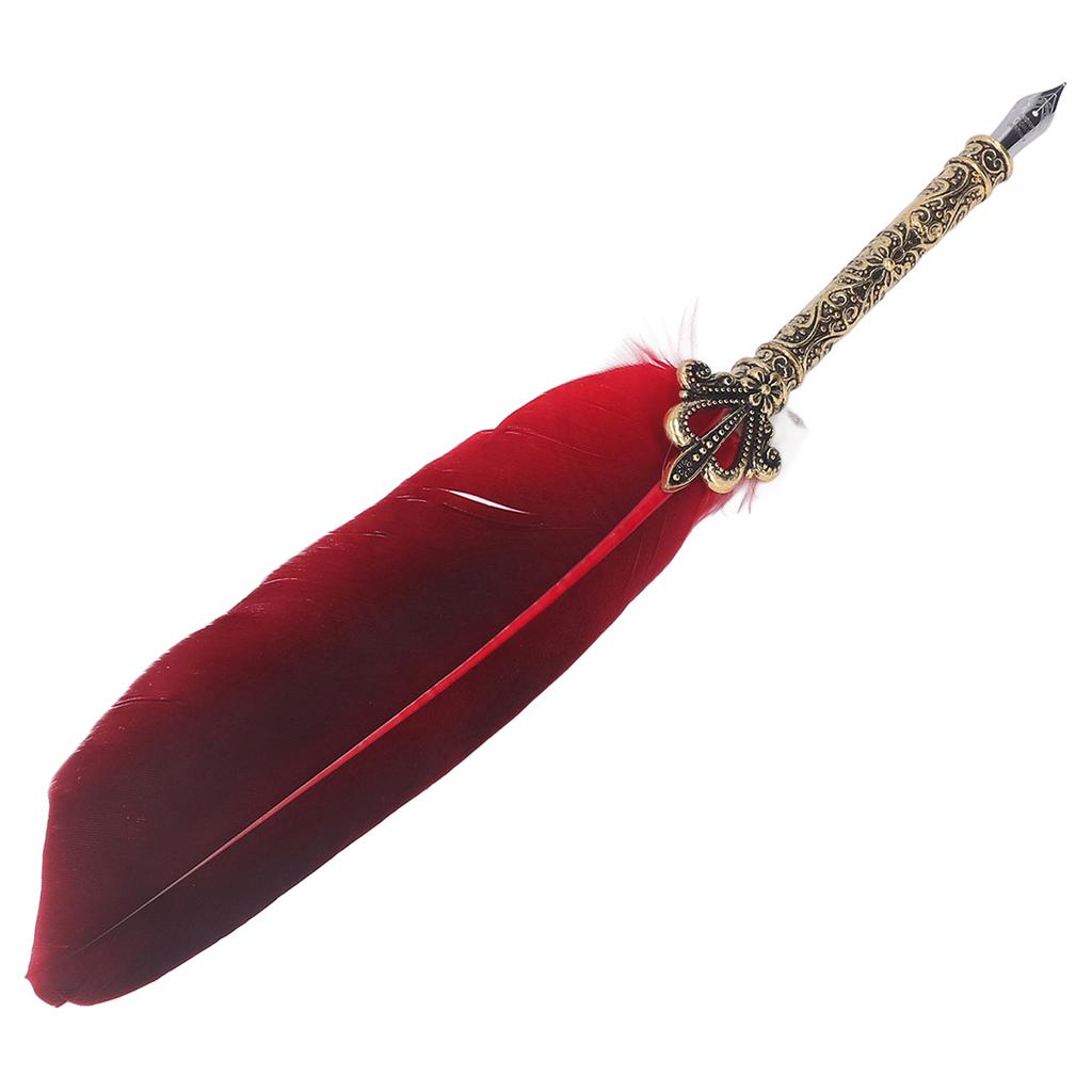 Quill Pen Zinc Alloy High Smoothness Elegant Colors European Retro Style Feather Pen for Writing Drawing Red