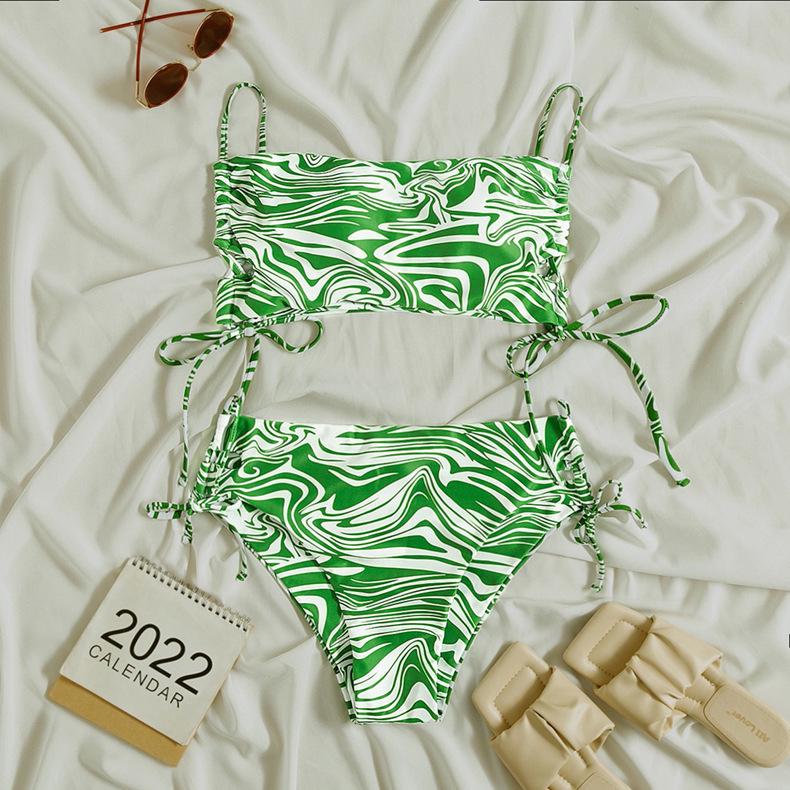 

2025 Лето Европейский и Американский Купальник Бикини Цельный Кружевной на Шнуровке с Завышенной Талией Medium зелёный