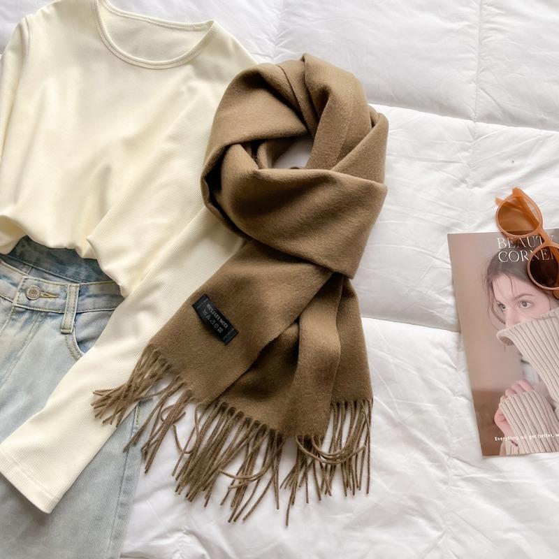 High-end pure wool scarf women's winter new camel red warm scarf long shawl