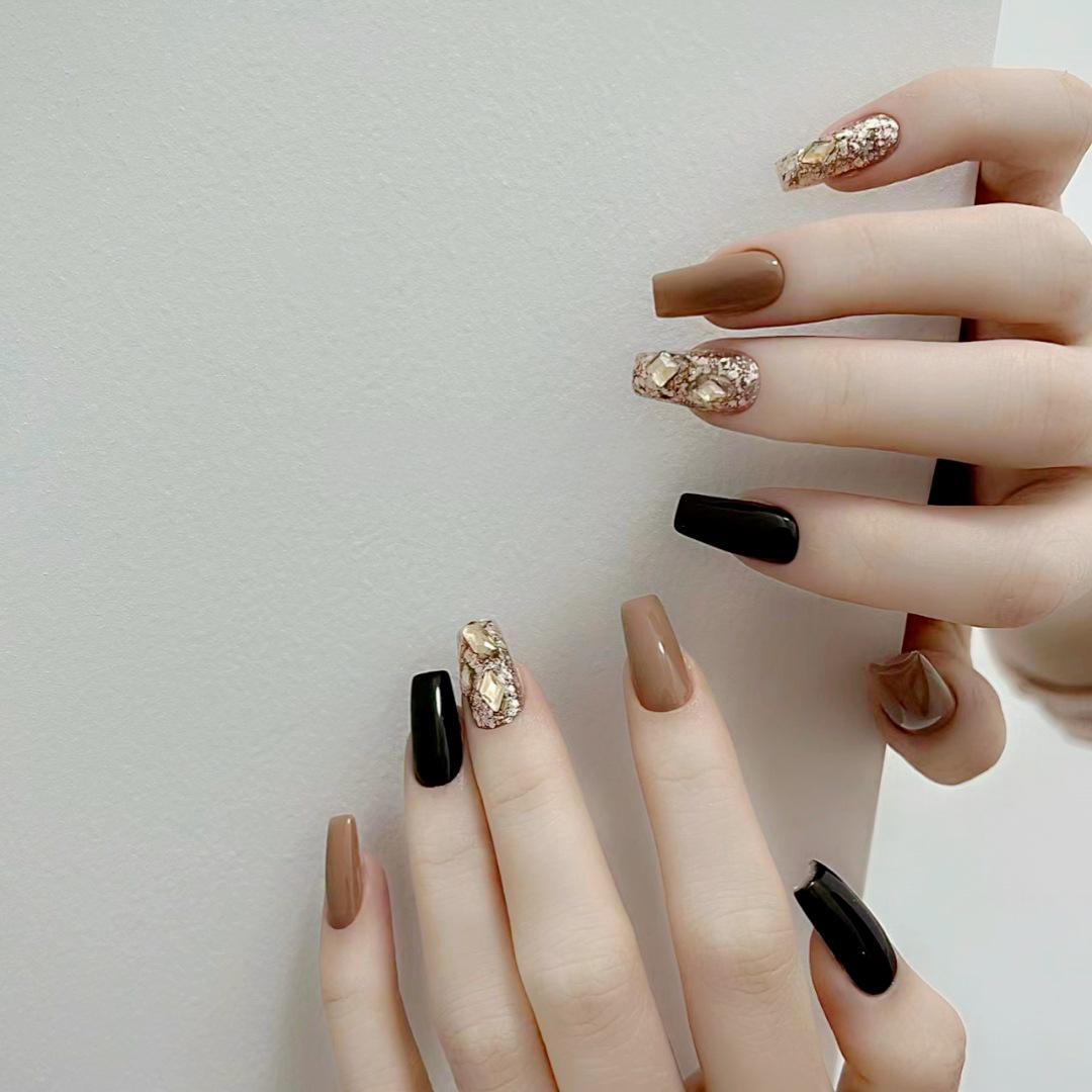 

B559 Шампань Бриллиант Носимые Длинные Накладные Ногти - Коллекция Осень-Зима B559-Natural Beauty [Glue Type]