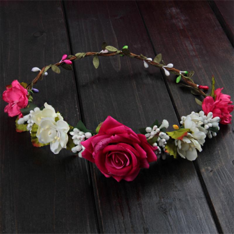Buy Women Wedding Flower Hair Garland Crown Headband Floral Rose