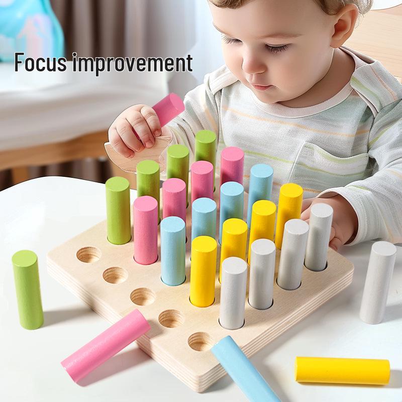 Montessori Sensory Integration Cylinder Peg Toy: Early Learning Educational Building Blocks for Kids.