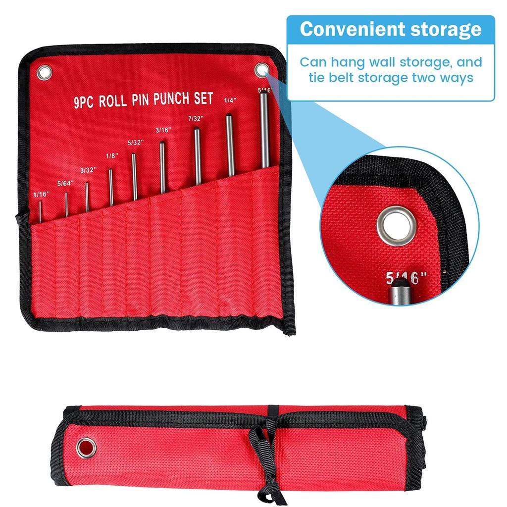 9PCS/Set Punch Removing Repair Tools Roll Pin Punch Set Multi-Size Steel with Bench Block Pin Punches and Hammer Car Accessory
