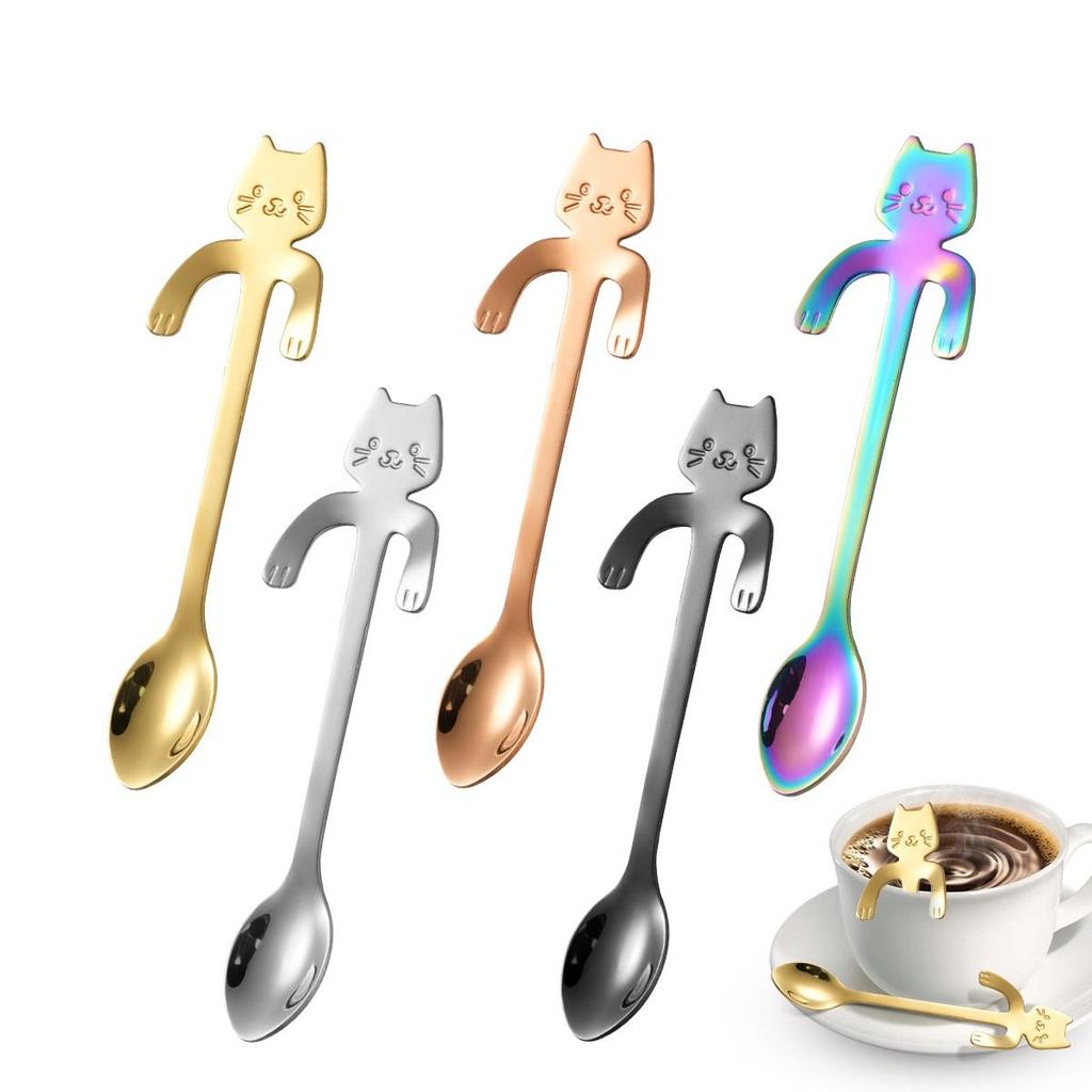 Stainless Steel Coffee Spoon Lovely Cute Cat Shape Teaspoon Dessert Snack Scoop Ice Cream Mini Spoons