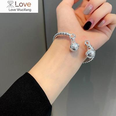P 925 Sterling Silver Lucky Charm Hollow Out Round Bracelet Cuff Bracelets for Women Bangles Fashion Jewelry Pulseira