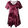 Large Size Fashion Tie-dye V-neck Hem Irregular Short Sleeved Blouse Loose O Neck Floral Top Summer Casual Office Sweet Tops Women's Clothing
