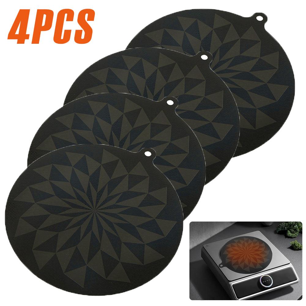 4Pcs Induction Silicone Mat Thermochromic Round Induction Cooktop Mat Nonslip Countertop Protector Mat for Home Kitchen Cooking