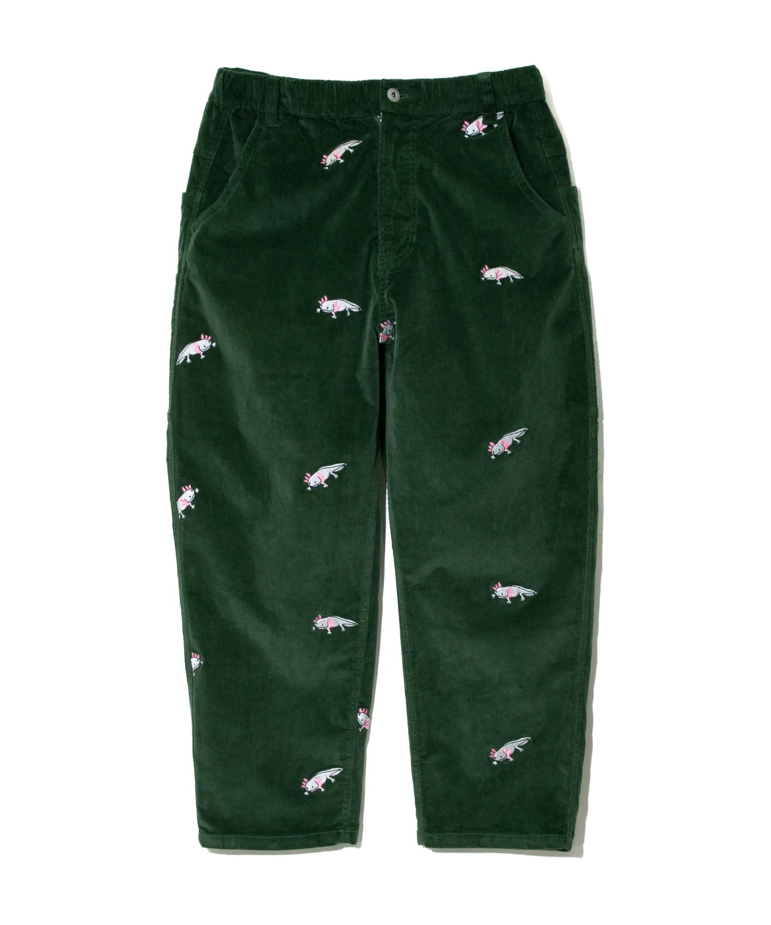 

[go slow caravan] 336119 Stretch Corduroy All-Over Embroidered Ankle Pants, Forest Green, XL
