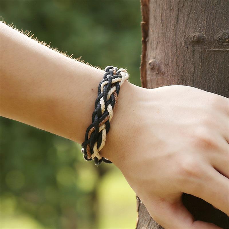 Bohemia Punk Twisted Wax Rope Bracelet For Man Hand Woven Hemp Rope Adjustable Bracelet Unisex Accessories Designer  Gift