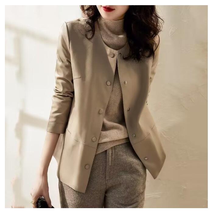 Stylish 2023 Autumn/Winter Women's Slim Leather Jacket with Plus Velvet, High-Quality Large Size Casual Outerwear