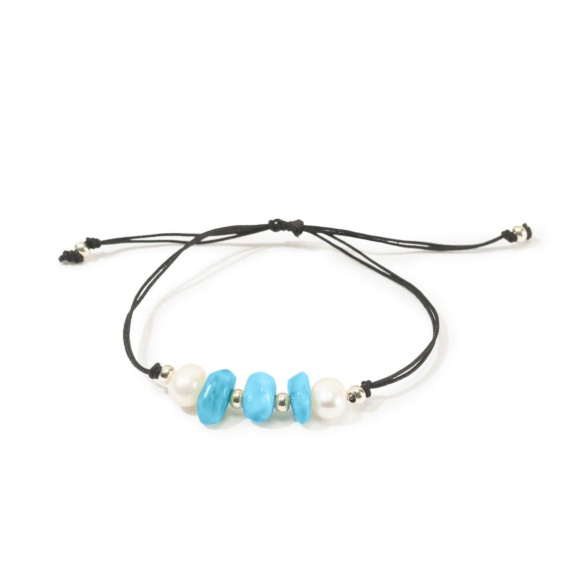 

Vlen Boho Turquoise Pearl Beaded Bracelet for Women Adjustable String Bracelet Summer Beach Jewelry Minimalist Friendship Gifts