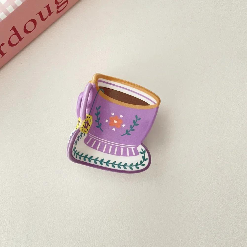 Sweet Cute Pastoral Flower Print Cup Shark Hairpin For Women Girls Creative Coffee Cup Shape Hair Clip Claw Hair Accessories