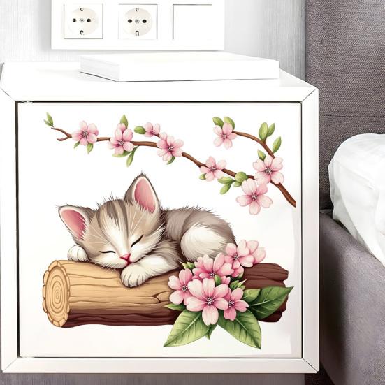 Adesivo da Parete Gatto Carino Acquerello, Decalcomanie da Parete Gattino Rimovibili, Decorazione Murale Artistica Peel and Stick per Cameretta, Soggiorno, Camera da Letto