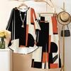 Women Plus Size Printed Two Piece Set Round Neck 3 4 Sleeve High Low Top And Wide Leg Pants