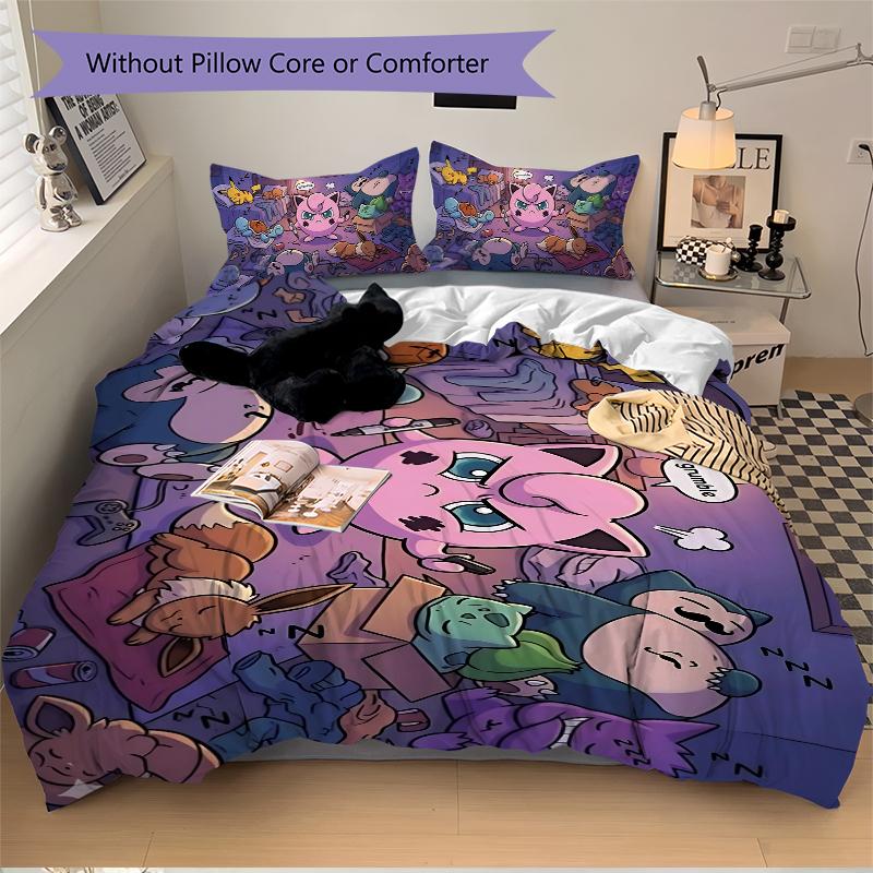 Dreamy Pokmon Night Printed 3pcs Bedding Set Soft Microfiber 1 Duvet Cover And 2 Pillowcases Home Bedroom Decor Xmas Gift K1737