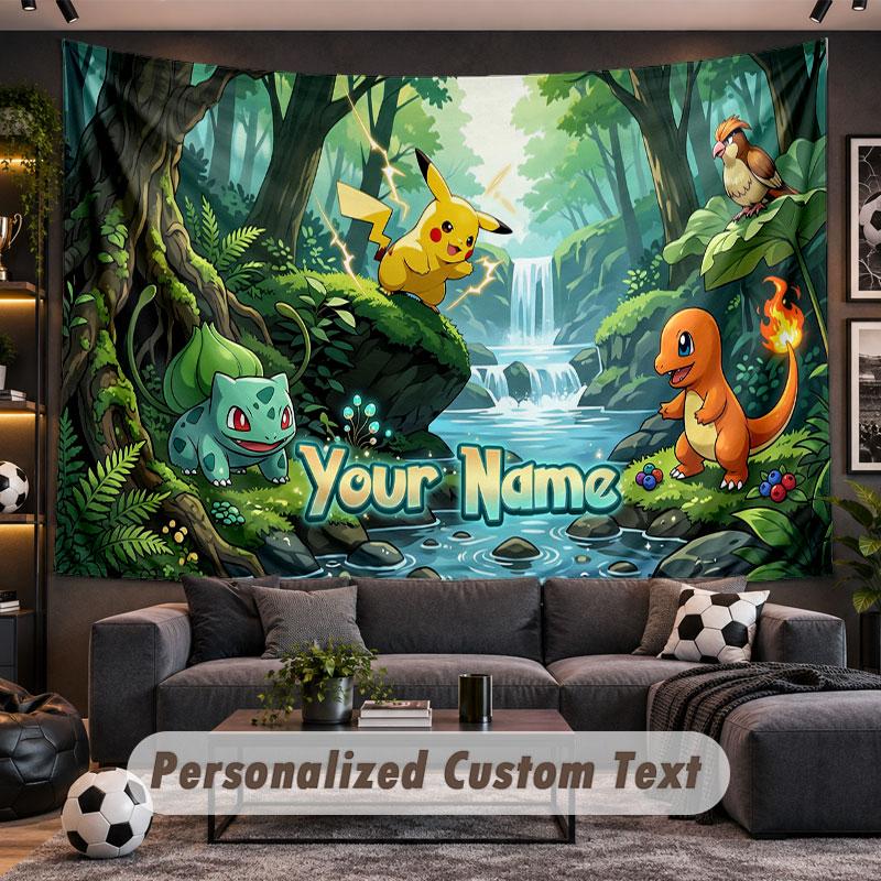 Wall Hanging Tapestry Custom NamePokémon Pattern Personalized Printed Fabric Wall Decor
