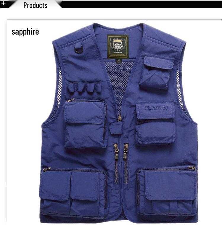 Vestă de pescuit pentru bărbați, cu buzunare multiple, pentru exterior, cu logo personalizat, disponibilă și mărimi mari