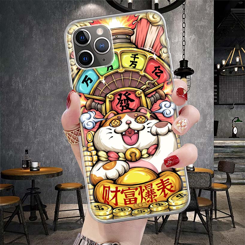 Lucky Cat Maneki Neko Japanese Soft Phone Case For IPhone 11 17 Air 16E 16 Pro Max 15 + 14 Plus 13 Mini 12 Apple 7 SE 8 Fundas C