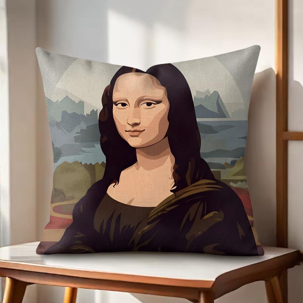 

Mona Lisa Cushion Cover Natural Linen Organic Fabric DoubleSided Printing Couch Pillow Covers Home Decor 30x30cm