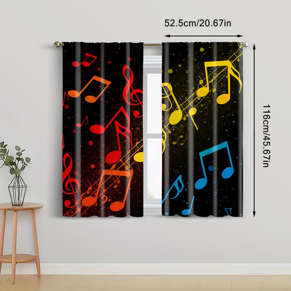 Spring Summer Curtains Vibrant Musical Notes Art Digital Print Drapes Polyester Home Decor Bedroom Living Room Study Set Of 2 Made Great