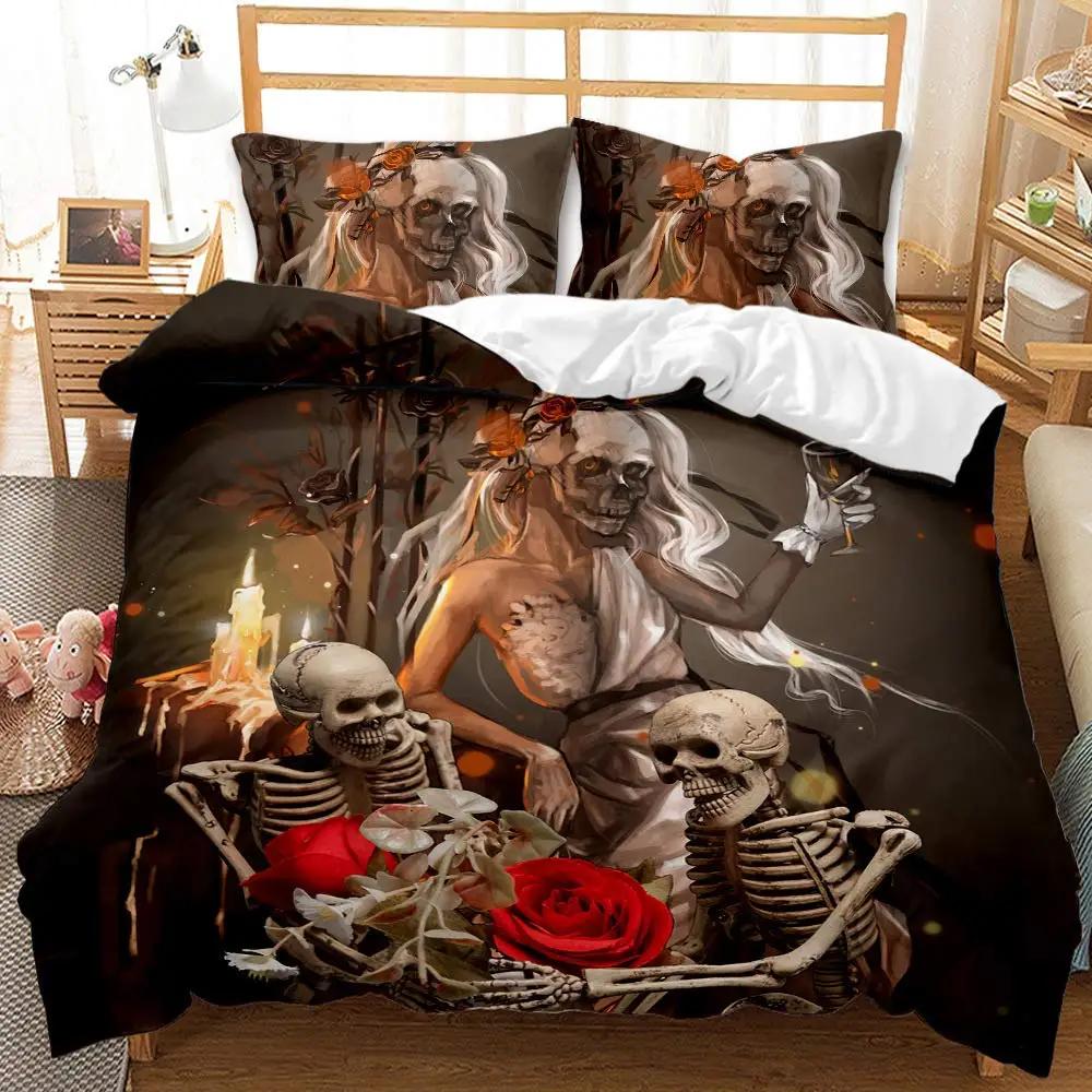 Skull Duvet Cover Set King, Skull Beauty Printed Duvet Cover Set Ride or Die Motor Bedding Set,Corner Tipes Gothic Skull Bedding
