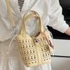 New soft and durable vintage handheld large capacity premium texture soft and durable outdoor handmade shoulder crossbody hollowed bucket bag