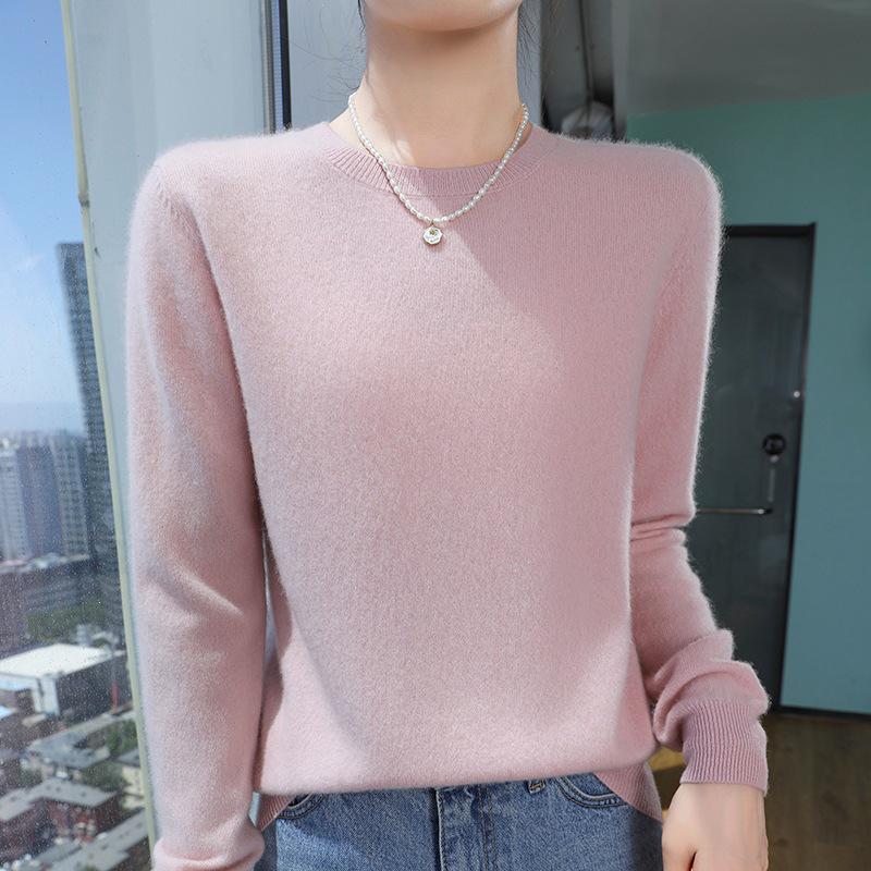 Luxury Women's Cashmere Sweater: Solid Color, Round Neck, Slimming Fit, 100% Pure Wool