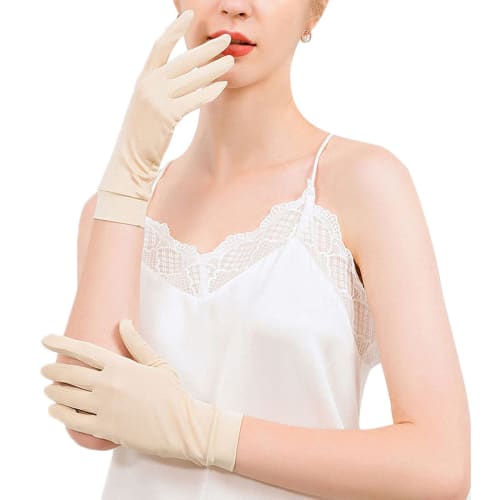 100% Silk Gloves, Sleep Gloves, UV Protection, Smooth and Moisturizing, One Size Fits All, 5 Colors, bsy20057 Beige, yn